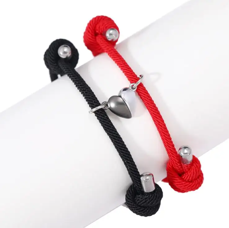 Herz Magnetic Steel Anhänger Paar Armbänder für Liebhaber Freundschaft Armbänder Braid Rope Magnet Zwei Hälften Schmuck