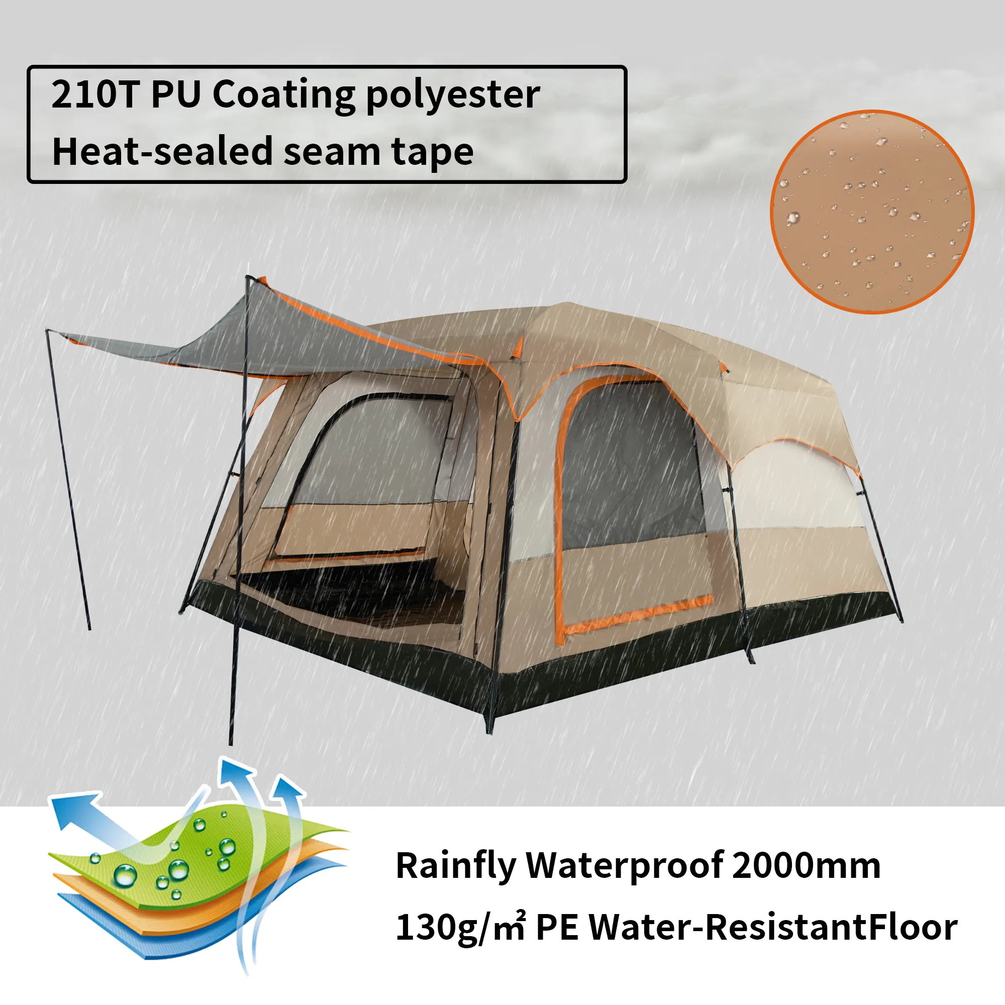 Large camping tent 8 10 person people waterproof double layer 2 living rooms and 1 hall family tents outdoor rainproof tent