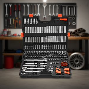 Kit d'outils de mécanicien 225 pièces, jeu de douilles à cliquet 3/8 1/4 1/2 pouce, SAE et métrique, profondes et peu profondes, en acier allié chromé, avec rangement - Product Image 2