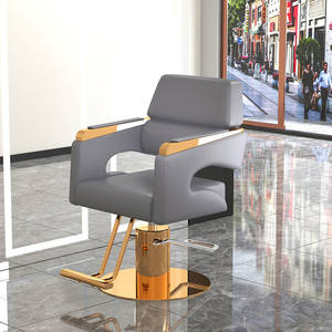 Chaise de salon de coiffure avec levage, rotation, accoudoirs et repose-pieds en acier inoxydable, base ronde - Product Image 2