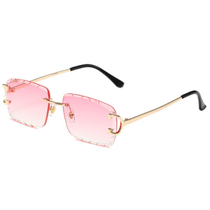 Custom fashion brand rimless metal sunglasses with faceted lenses and UV400 protection Designer brand Sunglasses - Product Image 5