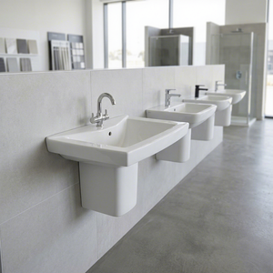 Modern Design White Ceramic Semi Pedestal Sink Wash Basin With Drainer Made In India For Bathroom - Product Image 1