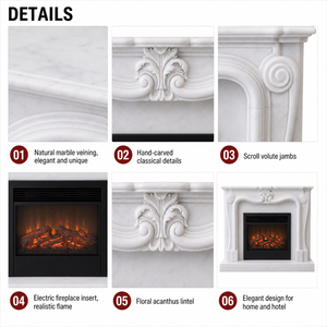 Cornice per Caminetto in Stile Rococò Francese BSA, Elegante Cornice Curva in Marmo Bianco Intagliata <span class=keywords><strong>a</strong></span> Mano in Pietra Naturale - Product Image 3