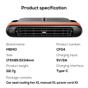 Ventilateur de refroidissement électrique Dopapod CF04, <span class=keywords><strong>3</strong></span> vitesses, alimenté par USB, ventilateur de siège de voiture à clipser, ventilateur de voiture 5V pour siège arrière - Product Image 6