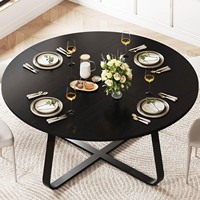 Table à manger ronde moderne en bois avec finition marbre blanc, imperméable, écologique, vente en gros, fournisseur direct d'usine, mobilier de maison en vrac