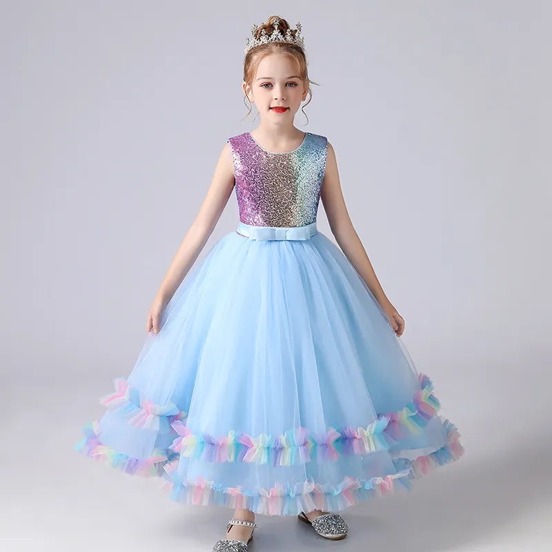 Girls Pageant Dresses Glitter Junior Kids Sequins Tulle Dress for Children Birthday Party costume Girls Evening CK1803