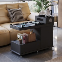 Table basse carrée avec bouilloire électrique, chargeur sans fil, rangement roulant, design moderne, facile à nettoyer pour le salon