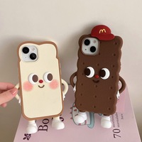 Coque de téléphone antichoc en silicone véritable avec motif de dessin animé mignon, biscuit au chocolat et toast, et sangle bandoulière, pour 17 16 15 Pro Max 14
