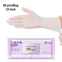 12 pouces 4G gants jetables 50 pièces/sac moyen léger confortable rose blanc imperméable ménage Nitrile usage unique sans poudre