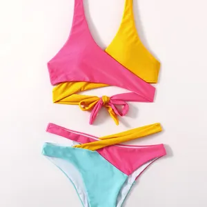 Summer Two-color Cross Bikini Two Piece Sets Bathing Suit Female Push Up Swimsuit Leopard Print Swimwear