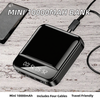 Power Bank Mini Warna-warni Ultra Tipis 10000mAh Colokan Ganda USB Type-C Tali Gantungan Layar LED Senter Pengisian Cepat Portabel