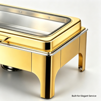 Plat de service de luxe doré avec couvercle en verre plat, chauffe-plat en acier inoxydable 4,5 L résistant à la chaleur pour la restauration