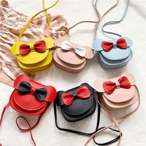 wholesale little girl cute pu leather animal shape handbags toy coin purse cross body minnie mickey shoulder bag for kids