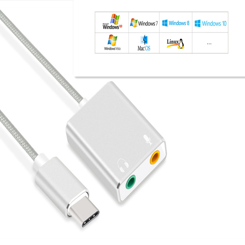 Звуковая карта type-c из алюминиевого сплава, Звуковой адаптер Type-c, 7,1 каналов, стерео, Type-C, штекер-аудио, 2 гнезда, m-f