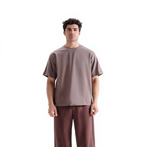 Camiseta de Algodón Lisa para Hombre, Manga Corta, Cuello Redondo, Corte Holgado, Color Sólido, Estilo Casual, Transpirable, Tejido de Punto Jersey de 220g - Product Image 1