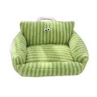 Lit pour animaux de compagnie DO Fashion en peluche, style grands yeux, en coton PP, rayé, en forme de canapé, portable, pour l'hiver, pour chiens et chats de petite et moyenne taille