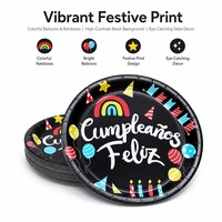 Assiettes en papier rondes jetables écologiques pour fête d'anniversaire, vente en gros d'usine, thème Joyeux Anniversaire espagnol (Cumpleaños Feliz)