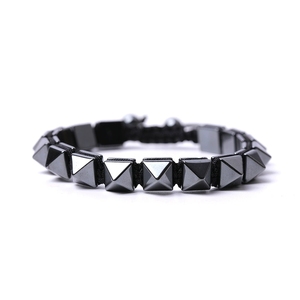 Natural Hematite Pyramid Beads <b>Bracelet</b> – <b>Adjustable</b> Woven Handmade Unisex Fashion Jewelry for Men Women - Product Image 3