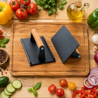 Presse à hamburgers en fonte robuste antiadhésive avec manche en bois pour le camping, le barbecue, la cuisson, cadeau