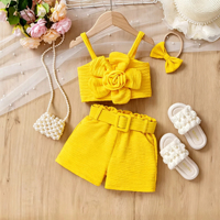 Tenues d'été pour filles les plus vendues en Europe et en Amérique : Haut à bretelles multicolores à fleurs en 3D + Short + Coiffe