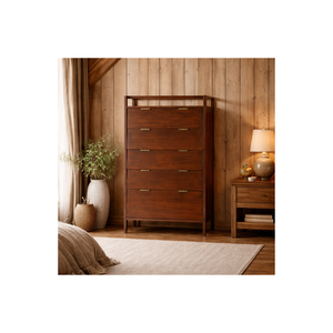 Commode haute à 6 tiroirs de style Mid-Century Modern, commode de chambre en bois, meuble de rangement vertical pour la maison et l'appartement - Product Image 1