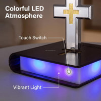 Lampe Croix Lumineuse Lévitationnelle, Support de Présentation de Bible Flottant et Rotatif, Veilleuse Créative Unissant Foi et Technologie