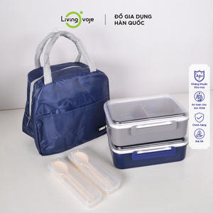 Boîte à lunch à 2 compartiments de 1400 ml - Finition brillante, faible MOQ, haute qualité, rectangulaire, couvercle en plastique micro-ondable, style coréen, OEM/ODM - Product Image 3