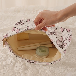 Custom Floral Printing Women's Travel Cosmetic <b>Bag</b> with Portable Organizer Factory's <b>Corduroy</b> Makeup Case with Lady Flower Logo - Product Image 1