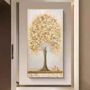 Peinture à l'huile peinte à la main, Arbre à argent, Cerf, Art abstrait moderne, Effet 3D, Art mural décoratif pour entrée et couloir, Avec cadre - Product Image 4