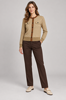 Cardigan en tricot personnalisé pour femme, col rond, manches longues, motif jacquard, hauts en tricot, fabricant OEM ODM en gros