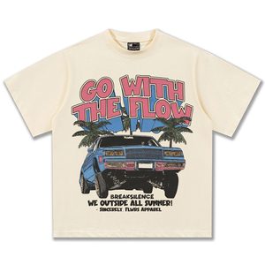 T-shirt da <span class=keywords><strong>uomo</strong></span> a maniche corte con stampa diretta, stile americano, illustrazione auto, effetto vintage slavato, pesante, per le vacanze estive - Product Image 6