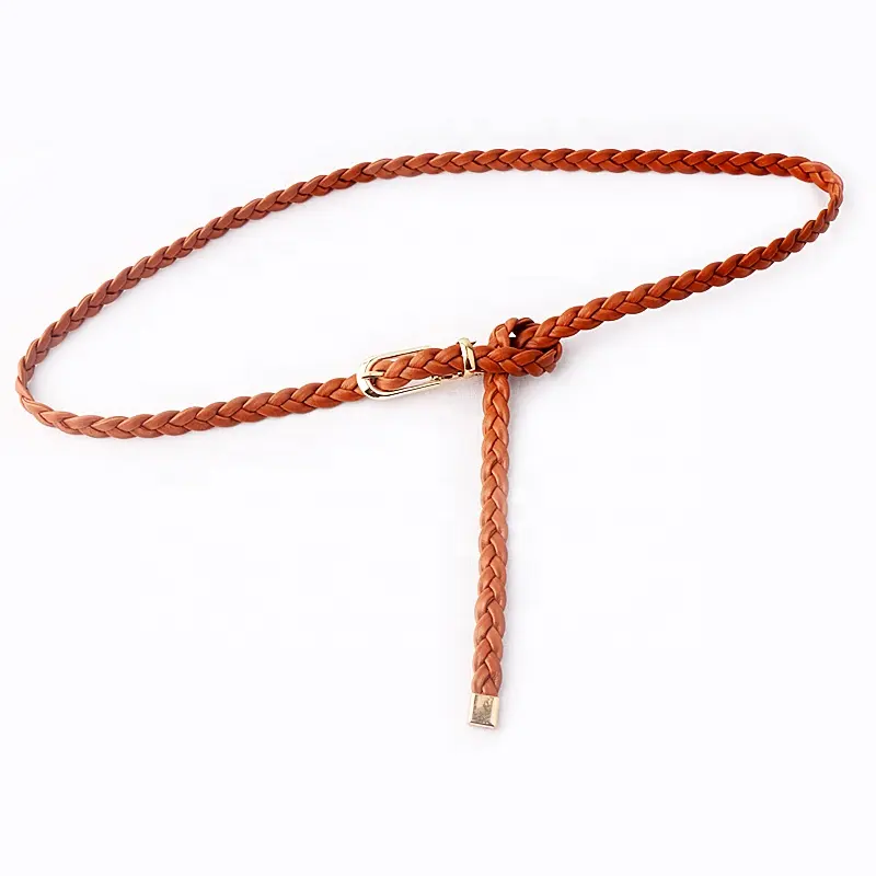 Simple fashion ladies clothing accessories PU soft leather woven thin waist rope belt