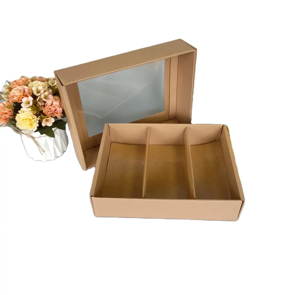 Custom Eco-friendly Kraft Corrugated Paper Cater Cake Pastry Box in Bulk with Divider and Clear Window for Bakery