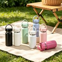 Bouteille d'eau isotherme pour enfants en acier inoxydable rose, 7 oz, avec poignée et bouchon à vis, mini-gourde de voyage pour enfants, thermos sous vide