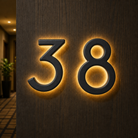 Letras Iluminadas con Halo de Aluminio Sólido, Letreros Personalizados para Negocios con Acabado Negro Mate para Exhibición de Números de Habitación en Hoteles Boutique