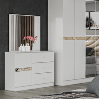 Lit King Size Classique de Luxe, Ensemble Complet de Meubles de Chambre en Bois, Chambre à Coucher Complète de Luxe avec Lit et Armoires