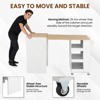 Service OEM ODM – Table de travail et de repas pliable et roulante en MDF, contemporaine et peu encombrante, avec rangement, idéale pour îlot de cuisine