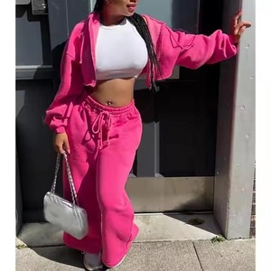 Completo da <span class=keywords><strong>Donna</strong></span> <span class=keywords><strong>Oversize</strong></span> in Cotone di Alta Qualità Produttore Personalizzato Felpa con Cappuccio e Zip e Jogger Tuta da <span class=keywords><strong>Donna</strong></span> 2 Pezzi - Product Image 1