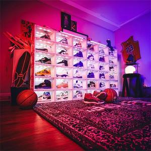 Acrylic Fold Magnetic Side Open Custom Organizer Case Giant Transparent Plastic Clear Sneaker Plastic Display Shoe Storage Box