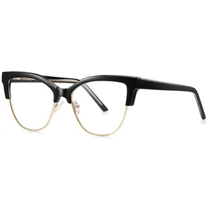 Halve Rand Cat Eyewear Black Frames Voor Dames Optische Brillen Wenkbrauw Lijn Bril Blauw Blok Oogbril Tr90