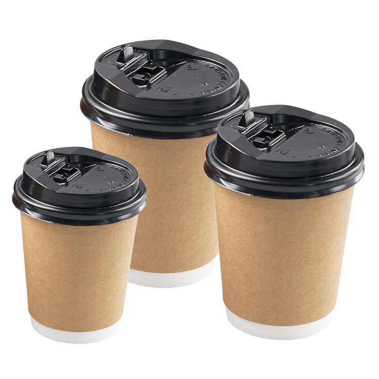 Disposable takeaway double wall  kraft hot drink paper coffee cups Paper Cup With Lid
