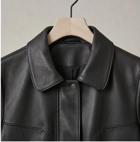 Veste décontractée en peau de mouton à grain naturel mat pour femme, avec ourlet élastique intérieur, coupe ajustée, manteau court en cuir pour trajets quotidiens