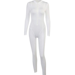 F230285 <span class=keywords><strong>Body</strong></span> de Mujer Personalizado con Cuello en <span class=keywords><strong>V</strong></span> y Cremallera, <span class=keywords><strong>Body</strong></span> Ajustado para Gimnasio, Mono Deportivo de Manga Larga para Mujer - Product Image 5