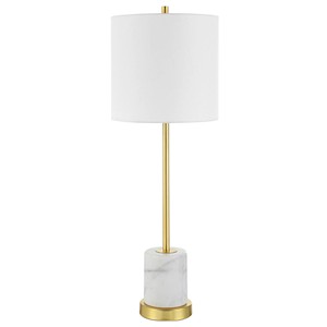 Blue Striped Tiered Ceramic Modern Table <b>Lamp</b> with White Linen Shade | Sleek Artisan Lighting for Hotel Guest Room & Living Area - Product Image 6