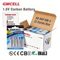 Baterai Seng Karbon AA 1.5V R6P Serbaguna, Berdaya Tinggi, Selubung Aluminium, untuk Peralatan Rumah Tangga & Mainan, Kemasan Blister