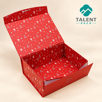 Boîte magnétique pliable de Noël en carton ondulé rouge, boîte rigide pour cadeaux de fêtes, emballage avec couvercle à fermeture magnétique