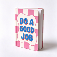 Jurnal Hardcover Kotak-kotak Pink Putih A5, Notebook Kutipan Positif, Cetak Kustom untuk Wanita