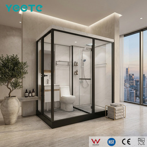 Cabina <span class=keywords><strong>Doccia</strong></span> Angolare YEETE Nero Opaco con Vetro Temperato di Sicurezza da 8mm, <span class=keywords><strong>Doccia</strong></span> Walk-in per Progetti Alberghieri, Costruzione Modulare A+ - Product Image 1