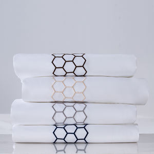 Lusso Champagne oro alveare ricamo biancheria da letto Hotel 4 pezzi copripiumino Set 100% cotone bianco lenzuolo - Product Image 5