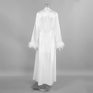 QINSI Women 2025 Autumn Sleepwear Female Casual V Neck Night Dress <strong>White</strong> <strong>Set</strong> Woman <strong>2</strong> <strong>Pieces</strong> Feathers Long Sleeve Bathrobe - Product Image 6